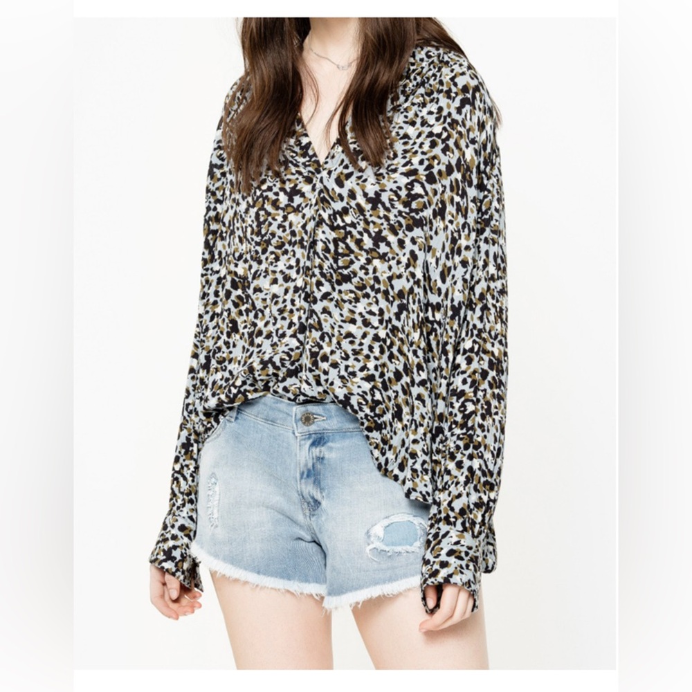Zadig & Voltaire Tink Leo Crinkle Leopard Tunic Blouse S
